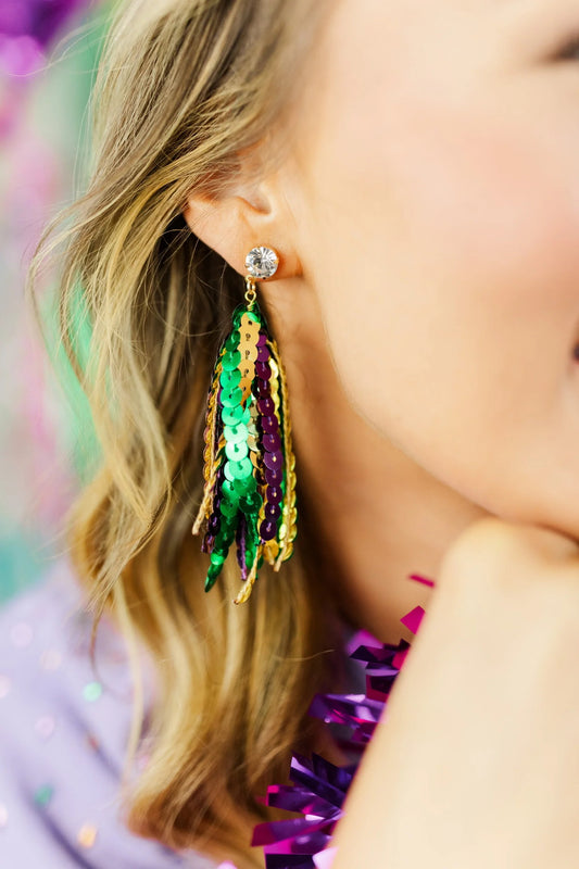 Mardi Gras Sequin Tassel Earrings