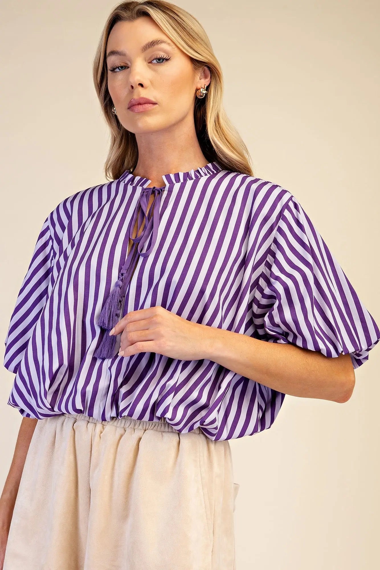 Laurie Bubble Hem Striped Top
