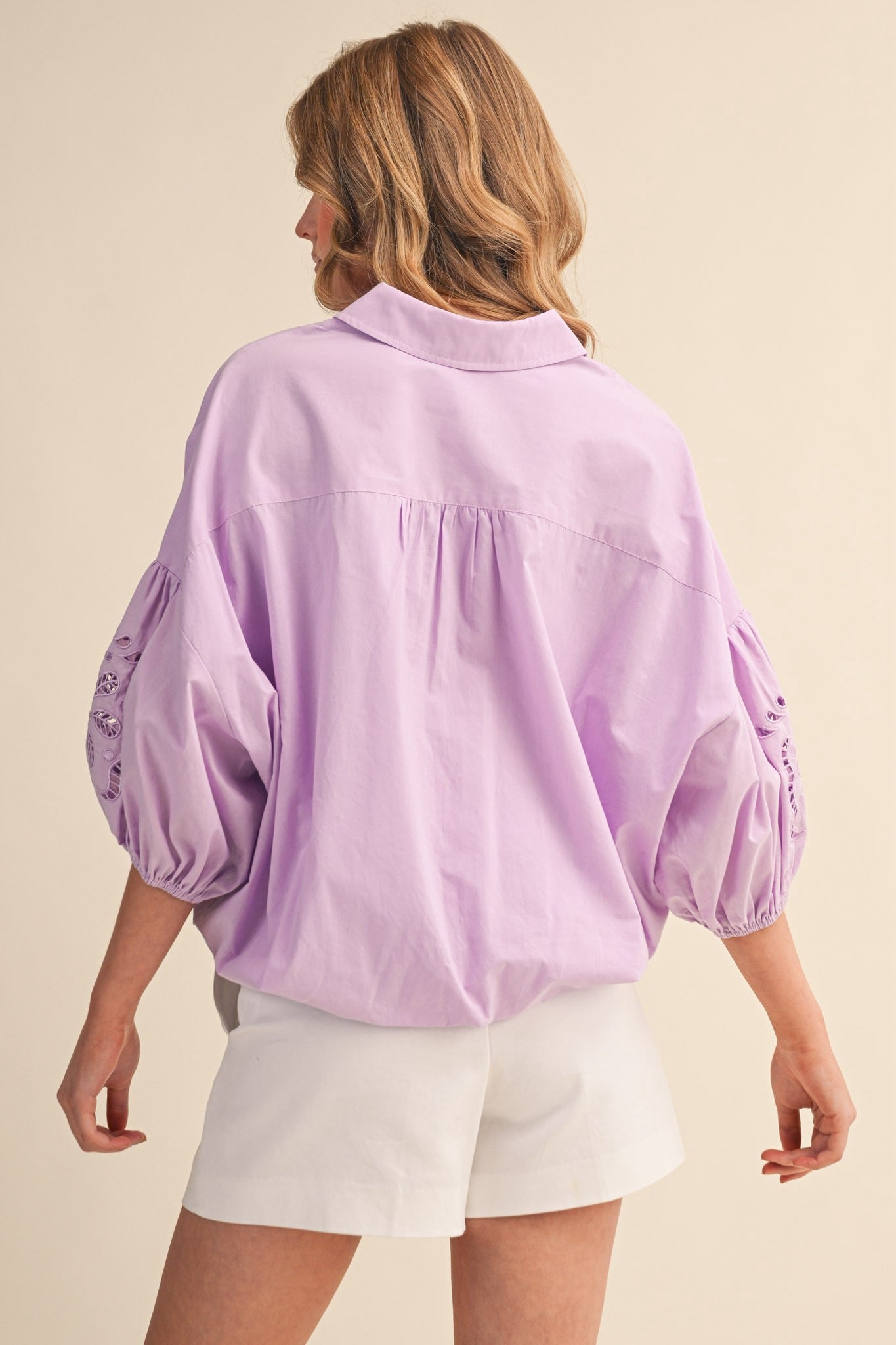 Milani Embroidered Cut Out Bubble Sleeve Blouse