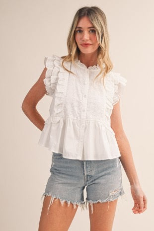Eliza Eyelet Button Down Top