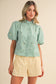 Alora Floral Embroidered Striped Ruffle Detail Top
