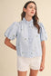 Alora Floral Embroidered Striped Ruffle Detail Top