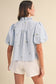 Alora Floral Embroidered Striped Ruffle Detail Top