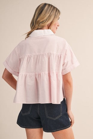 Juliet Striped Half Zip Babydoll Top