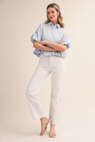 Lola Pleated Puff Sleeve Bubble Hem Top