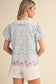 Hayden Embroidered Floral Bubble Sleeve Blouse