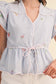 Bianca Embroidered Peplum Top With Contrast Piping