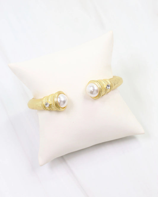 Elise Pearl Hammered Hinged Cuff Bracelet