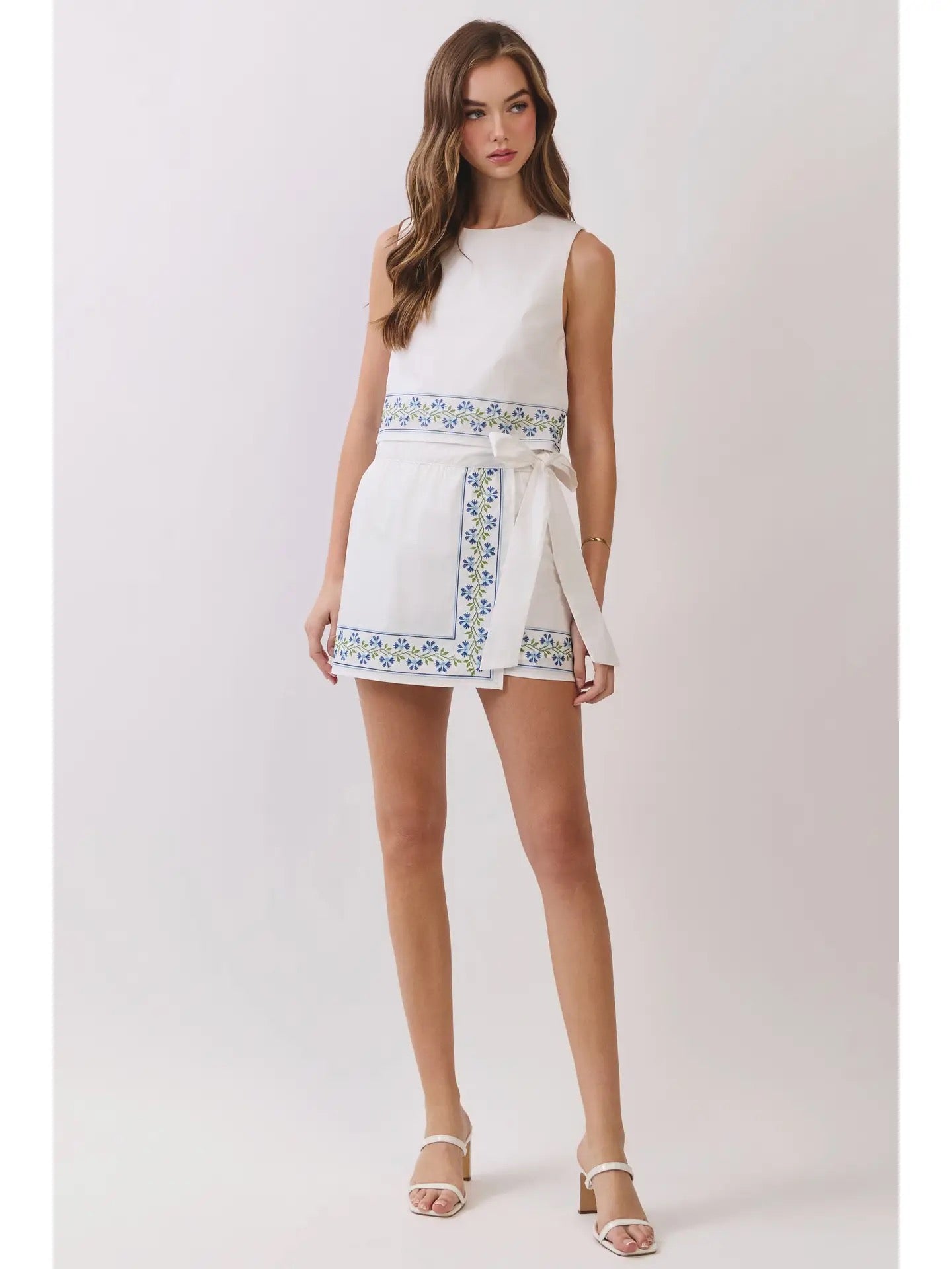 Felicity Embroidered Hem Top & Skort Set