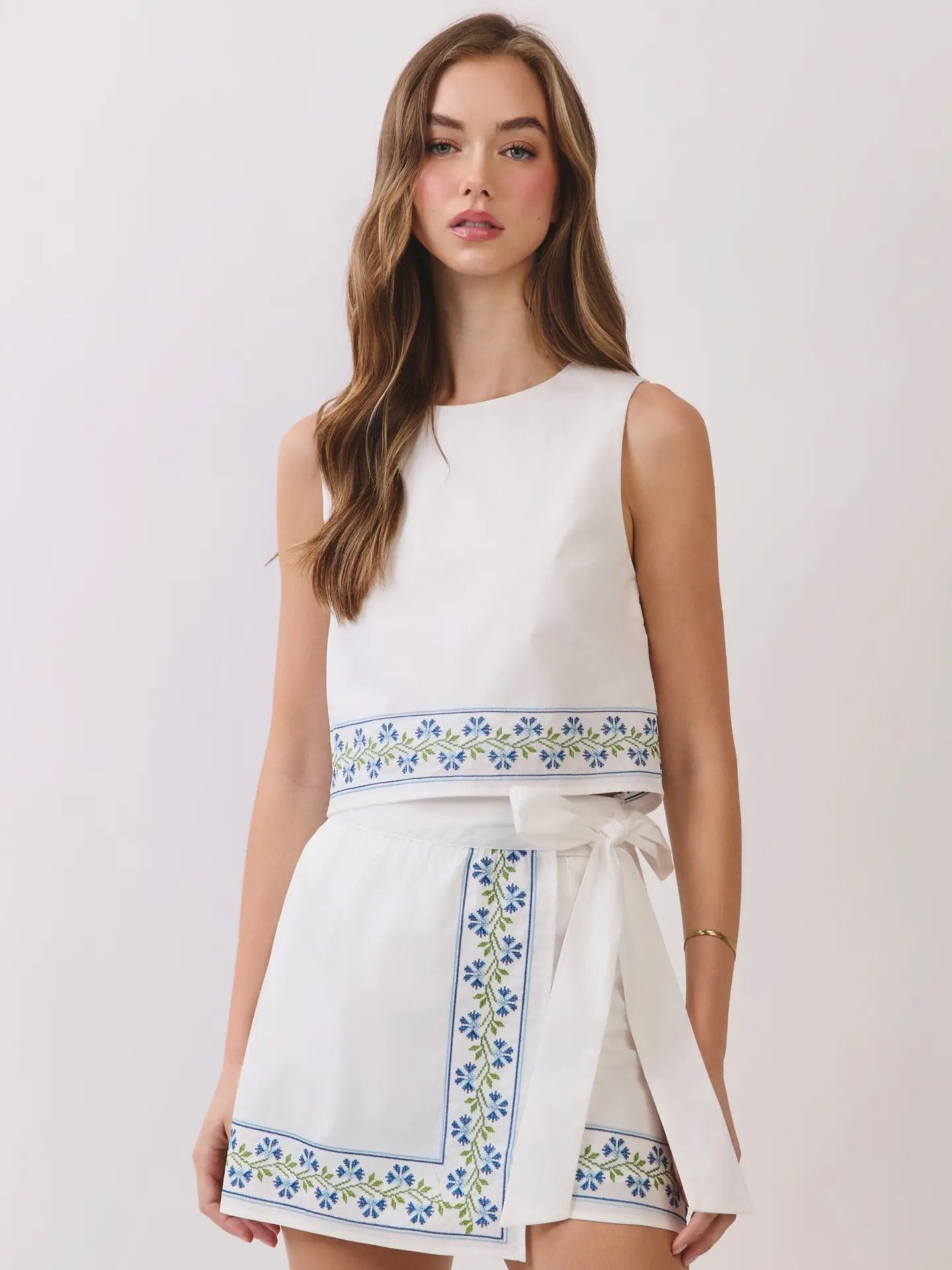 Felicity Embroidered Hem Top & Skort Set