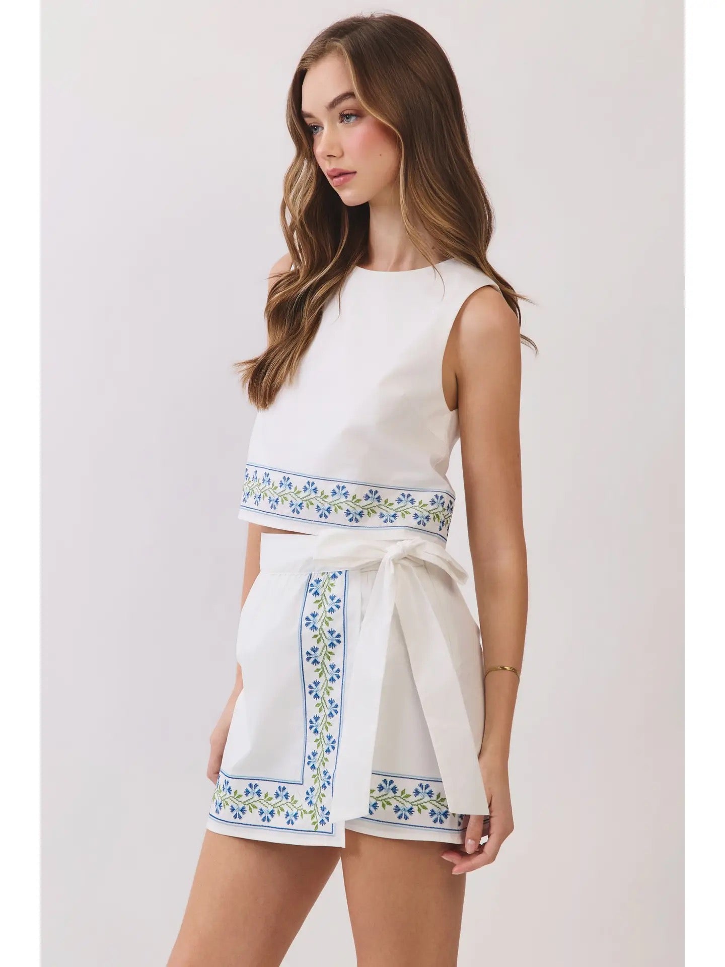 Felicity Embroidered Hem Top & Skort Set