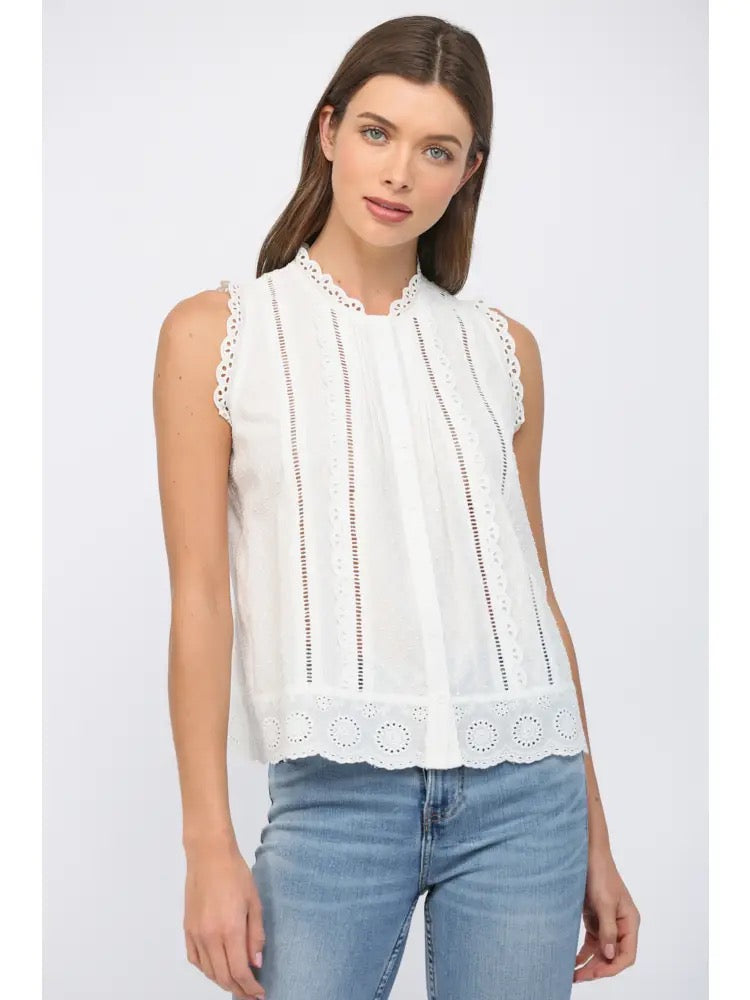 Joyce Lace Trim Eyelet Detail Blouse