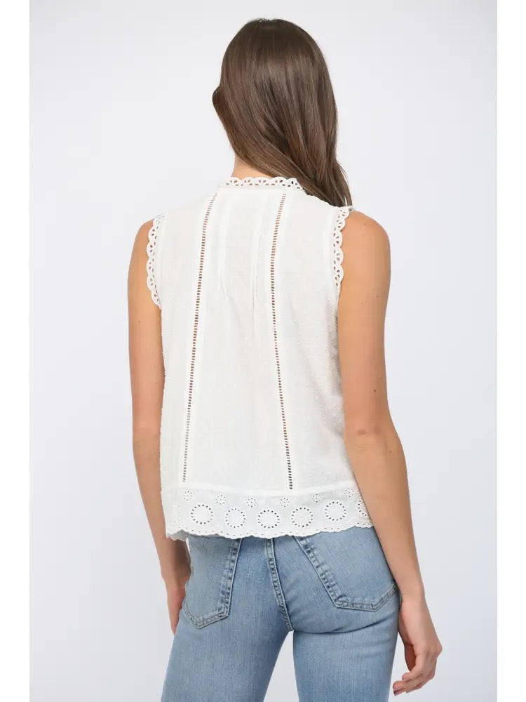 Joyce Lace Trim Eyelet Detail Blouse