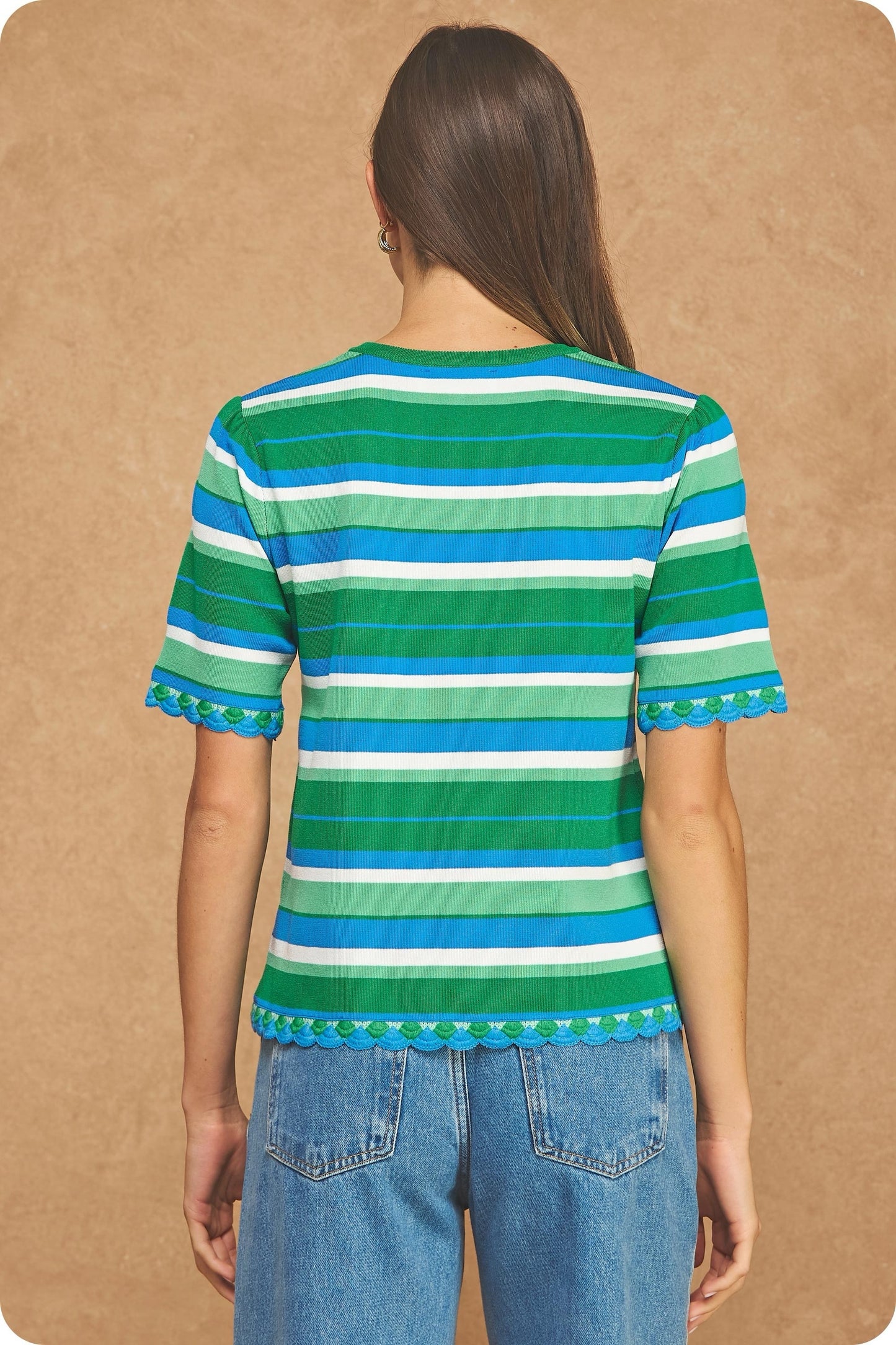 Lilith Striped Scallop Lace Trim Top