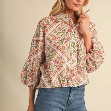 Tia Floral Bubble Sleeve Blouse