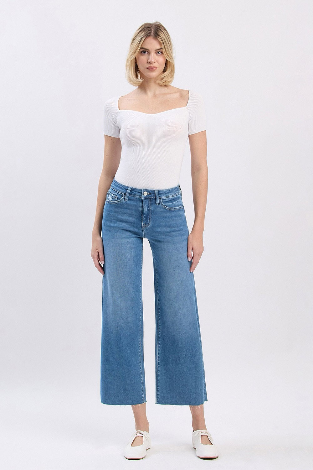 High Rise Crop Slim Wide Leg Jeans