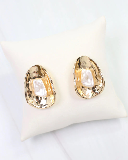 Dauphine Gold & Pearl Post Earrings