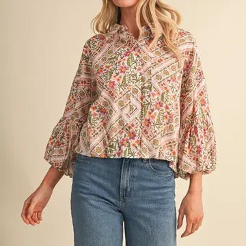 Tia Floral Bubble Sleeve Blouse