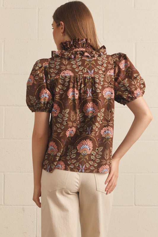 Haisley Eyelet Floral Puff Sleeve Top