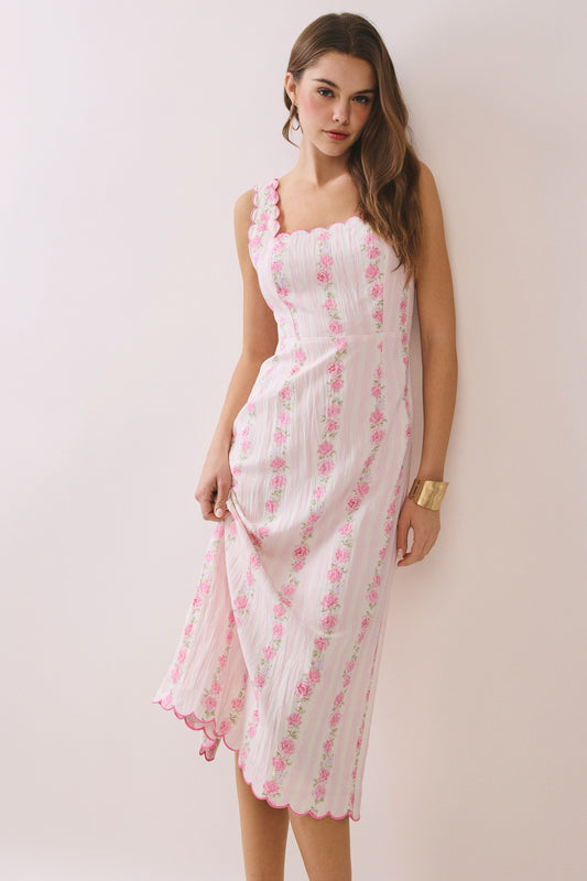 Floral Print Scalloped Hem Midi Dress