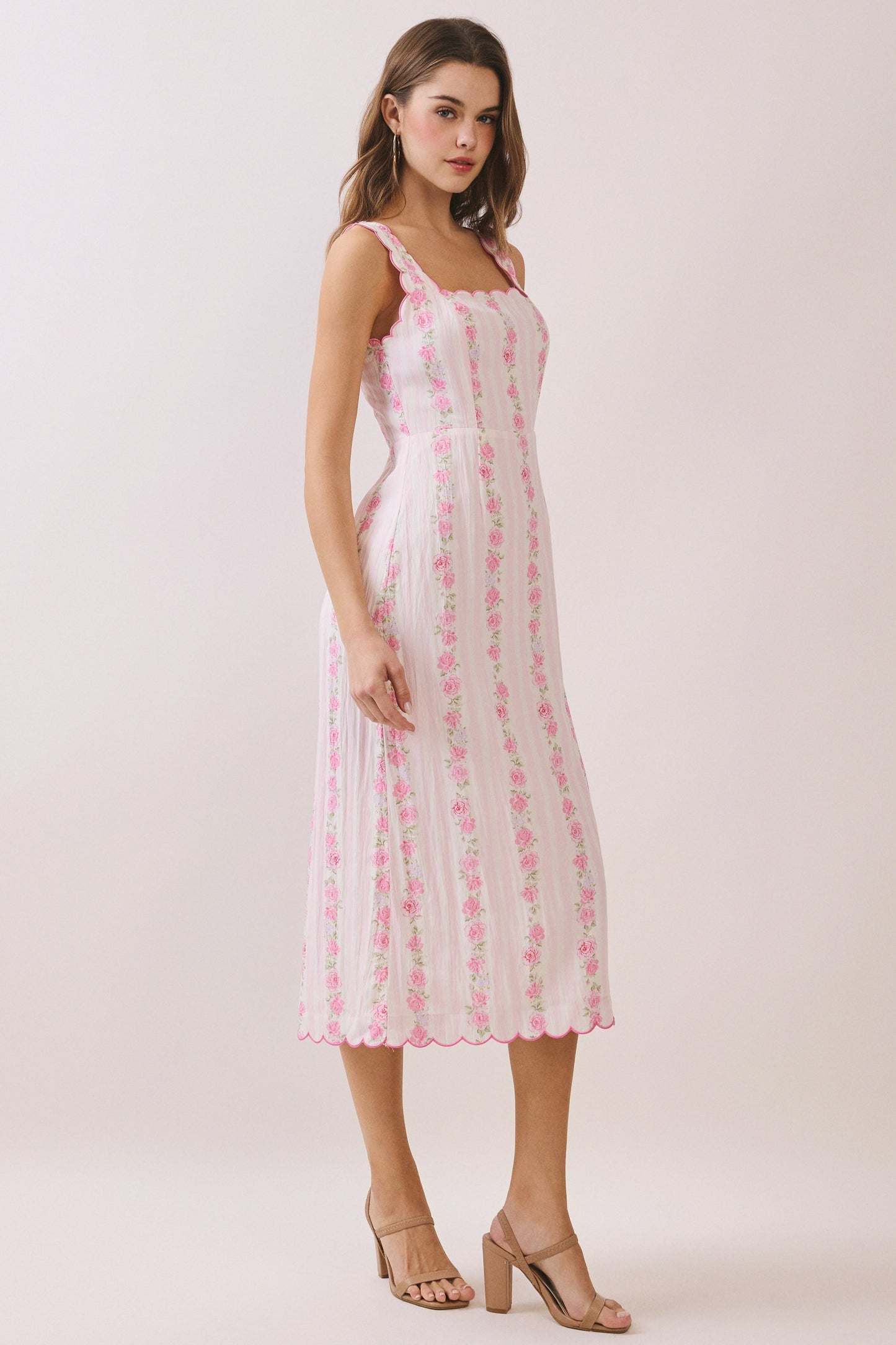 Floral Print Scalloped Hem Midi Dress