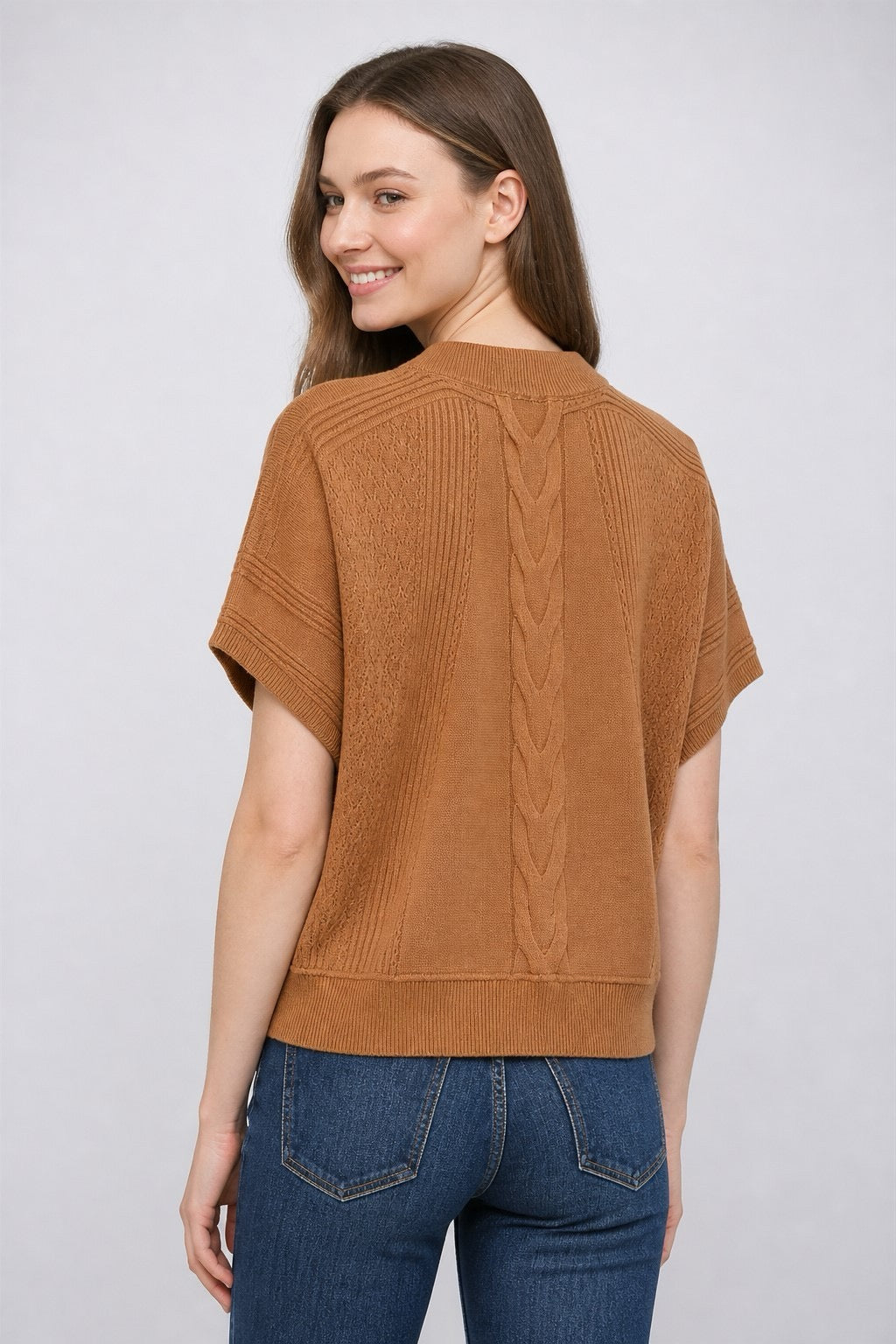 Mariah Mixed Knit Short Sleeve Sweater