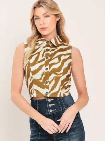 Ember Tiger Print Button Down Top