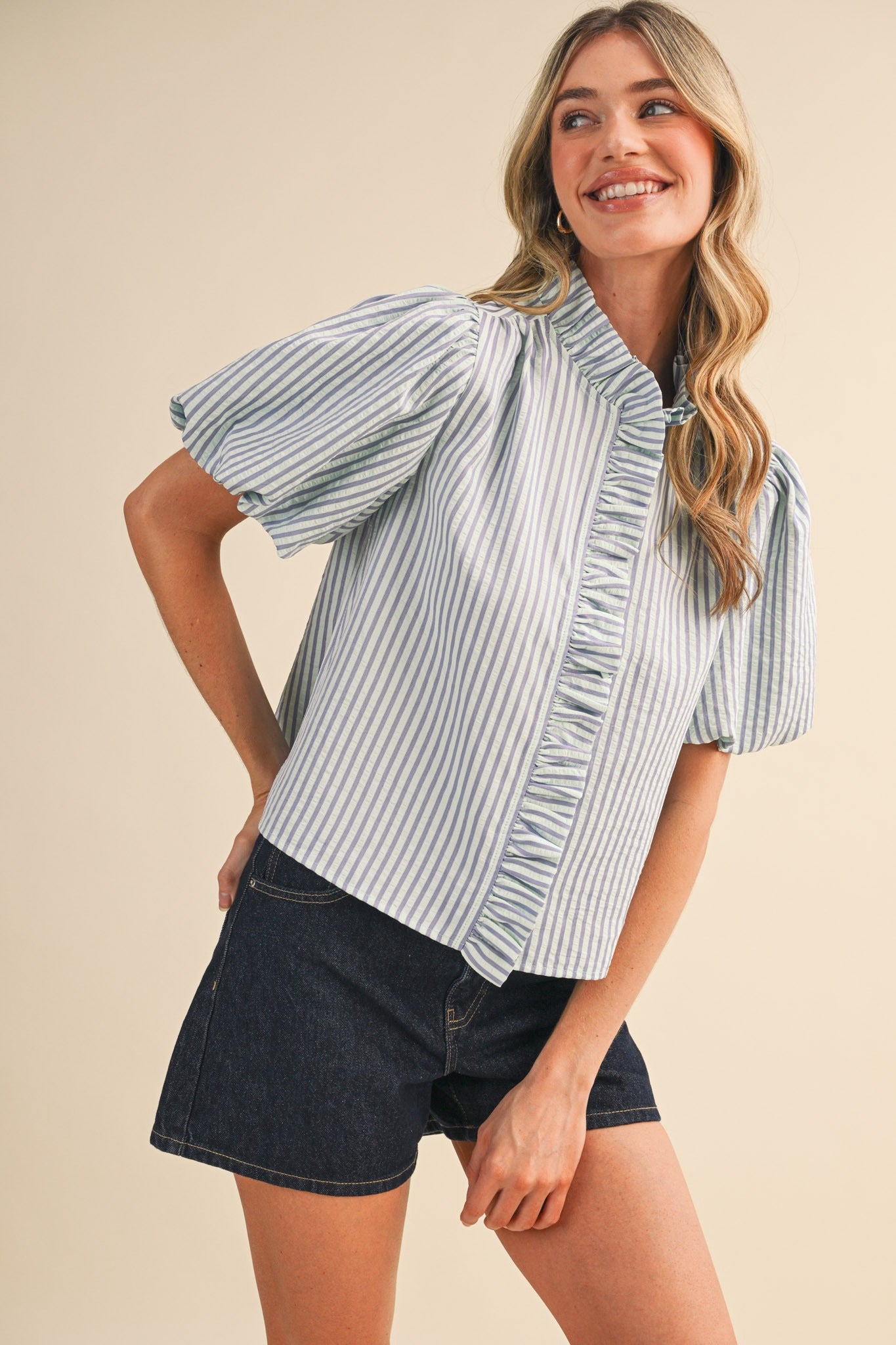 Daphne Striped Ruffle Top
