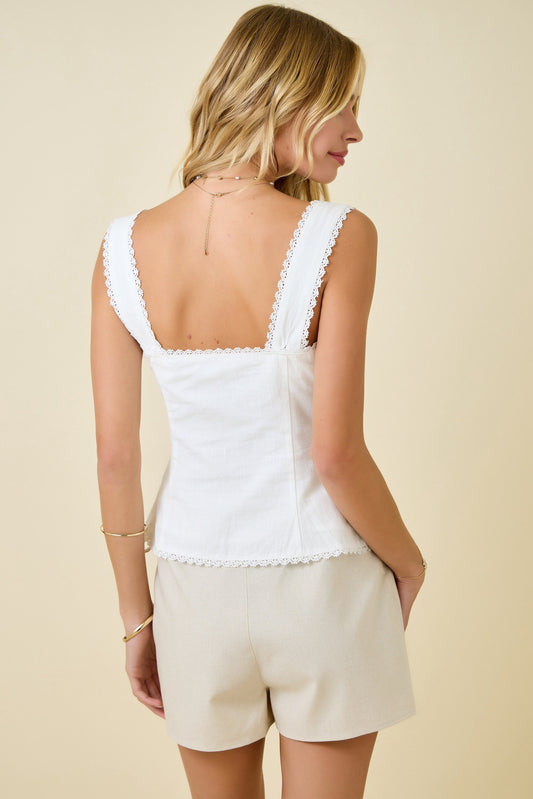 Monroe Sleeveless Top W/lace Trim