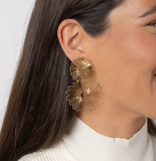 Gold earrings, floral earrings, dramatic earrings, flower earrings, gold dressy earrings