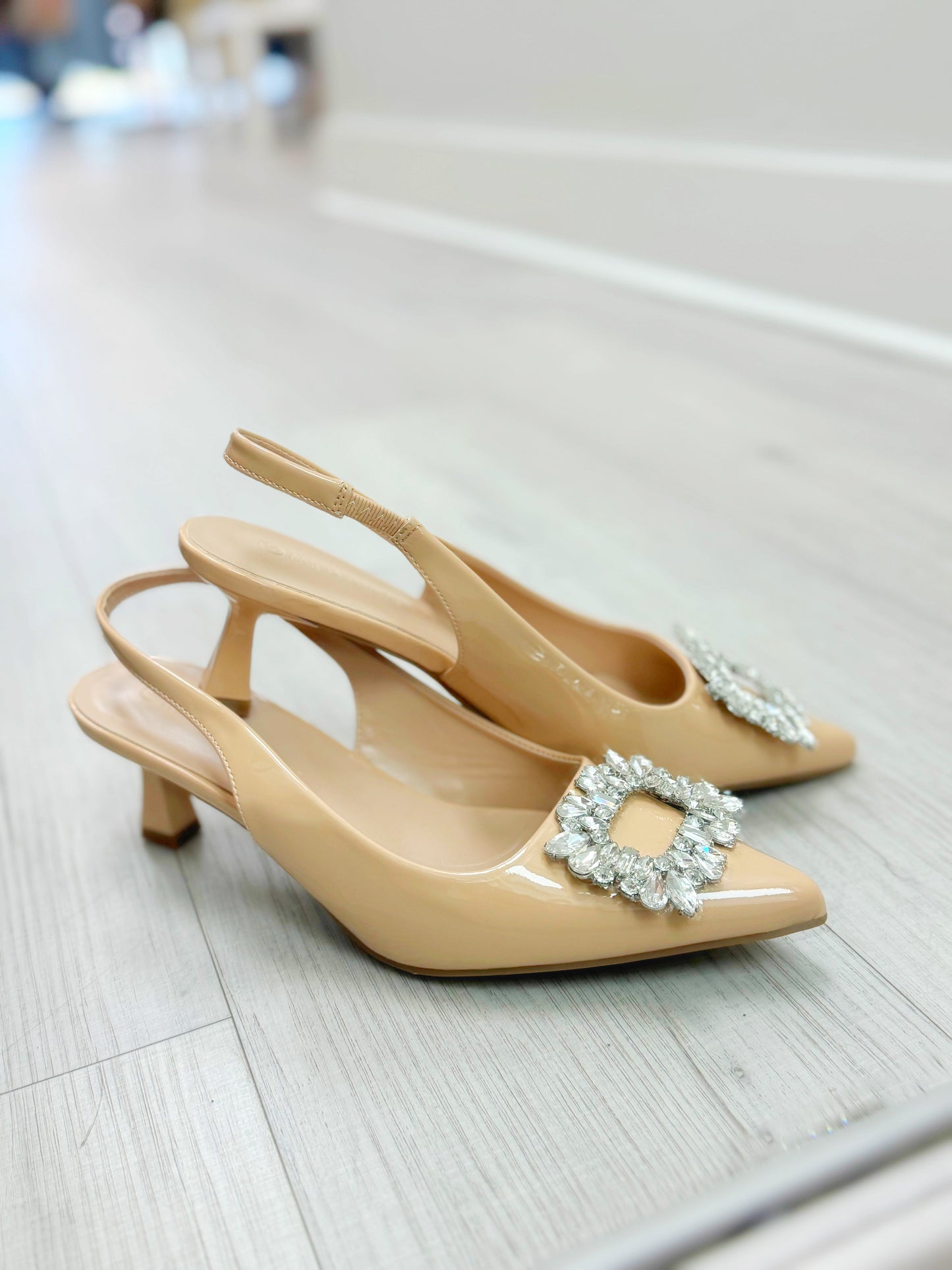 Classy heel, women's heel, Virgo's heel, jeweled heel, homecoming heel, closed toe heel, stoned heel, elastic strap heel, kitten heel, girly heel