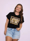St. Amant Tee, Gameday Tee, Gators Tee, Jeweled Tee, Black game day tee, black and gold tee, bedazzled tee, black top, gonzales, st. amant, fancy gameday tee