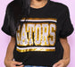 St. Amant Tee, Gameday Tee, Gators Tee, Jeweled Tee, Black game day tee, black and gold tee, bedazzled tee, black top, gonzales, st. amant, fancy gameday tee