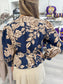 Dressy blouse, women's blouse, classy blouse, printed blouse, navy top, long sleeve top, work top, dressy top 