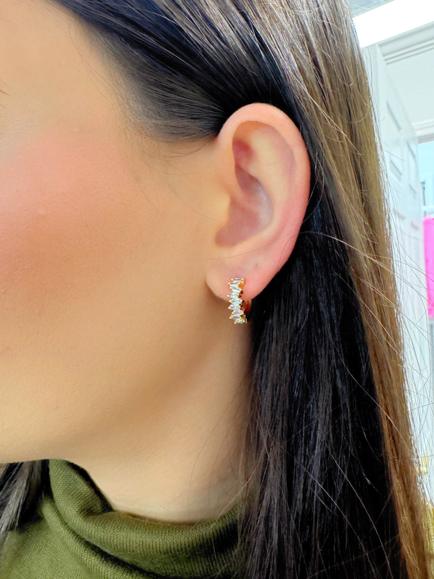 gold hoops, tiny hoops, rhinestone hoops, stoned hoops, huggie hoops