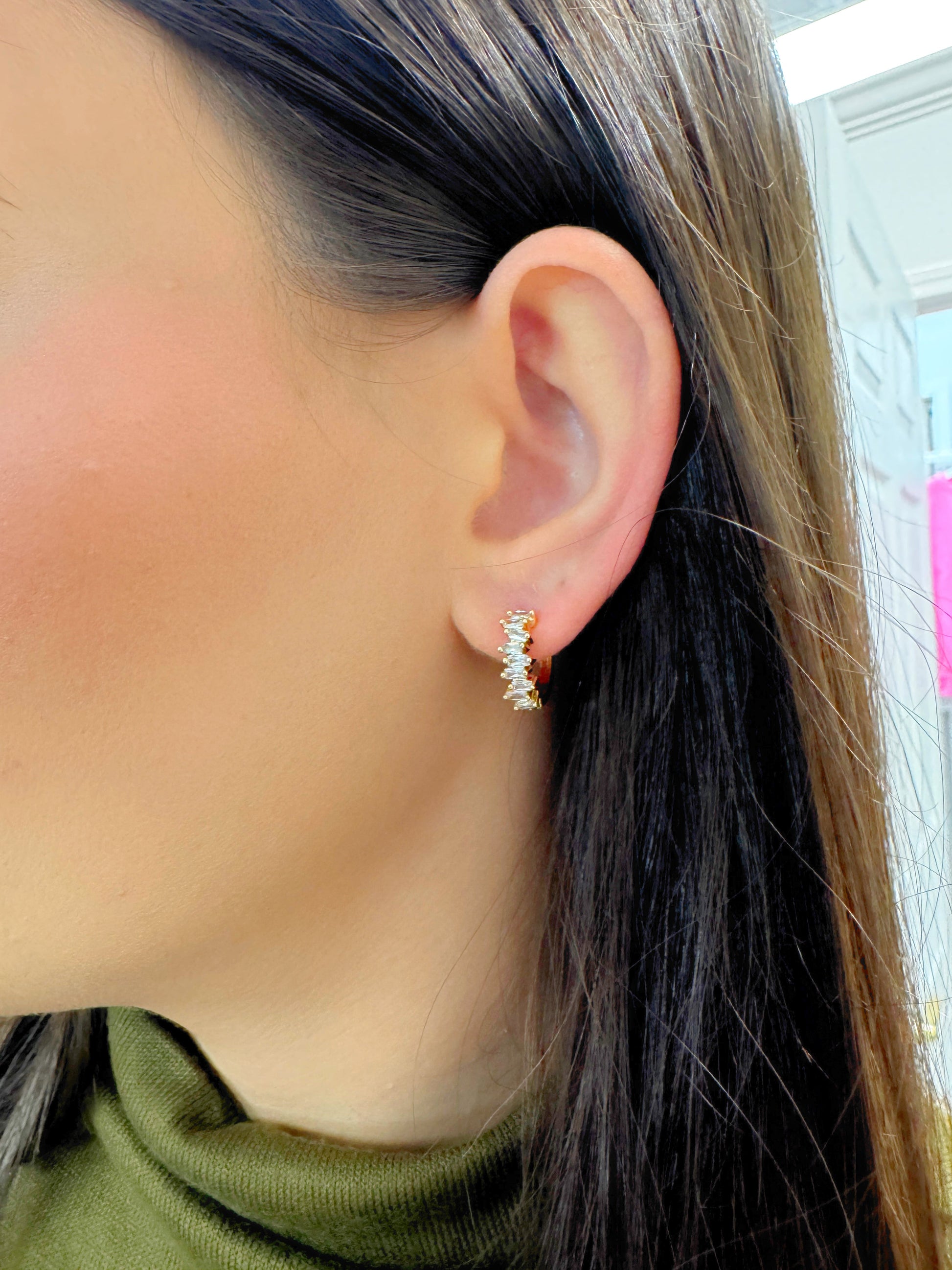 gold hoops, tiny hoops, rhinestone hoops, stoned hoops, huggie hoops