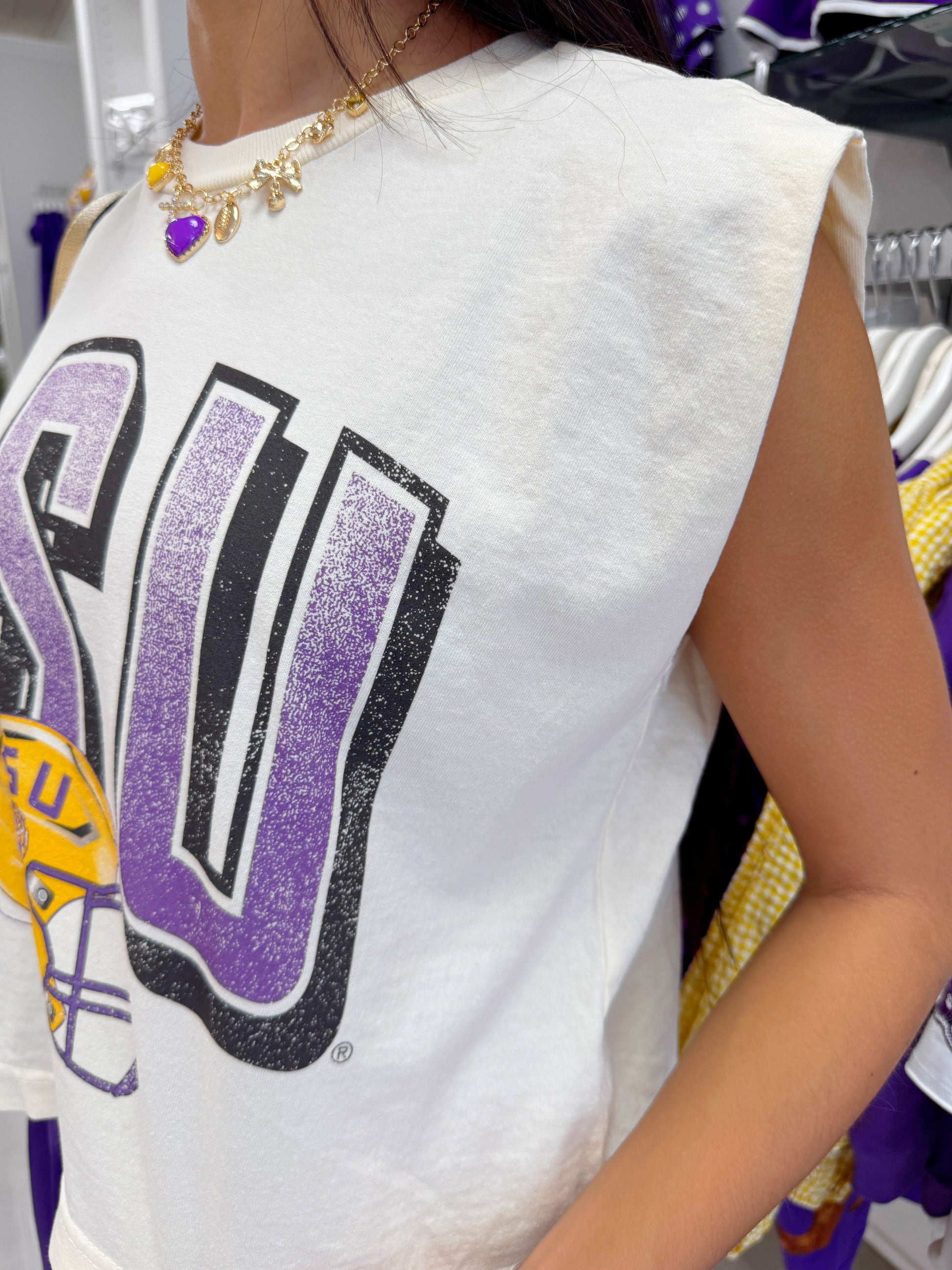 Womans Top, Gameday top, Sleeveless top, girly gameday tops, t-shirt game day top, purple and gold gameday top, comfy top, comfy tank top, comfy lsu top, LSU tank top, LSU gameday top, woman's gameday top, LSU Boutique top
