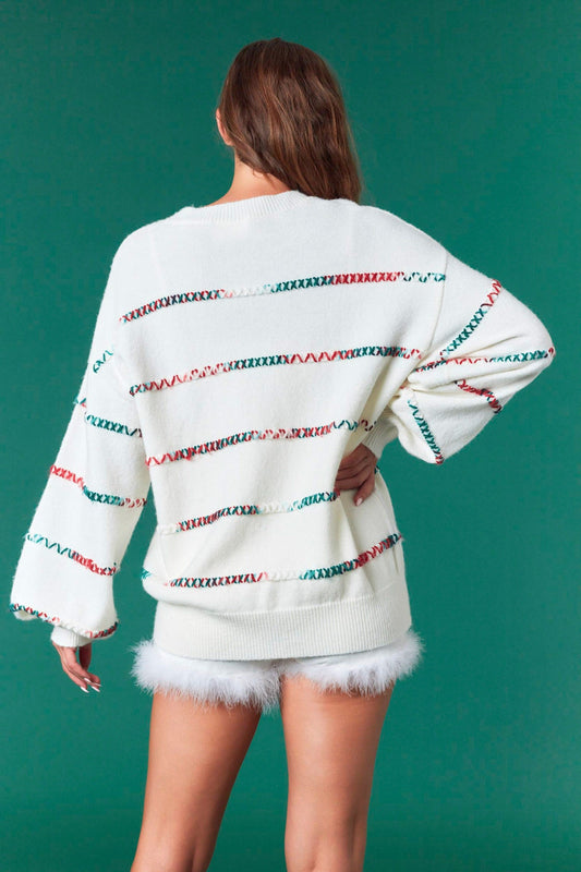 holiday sweater, christmas sweater, long sleeve sweater, striped christmas sweater