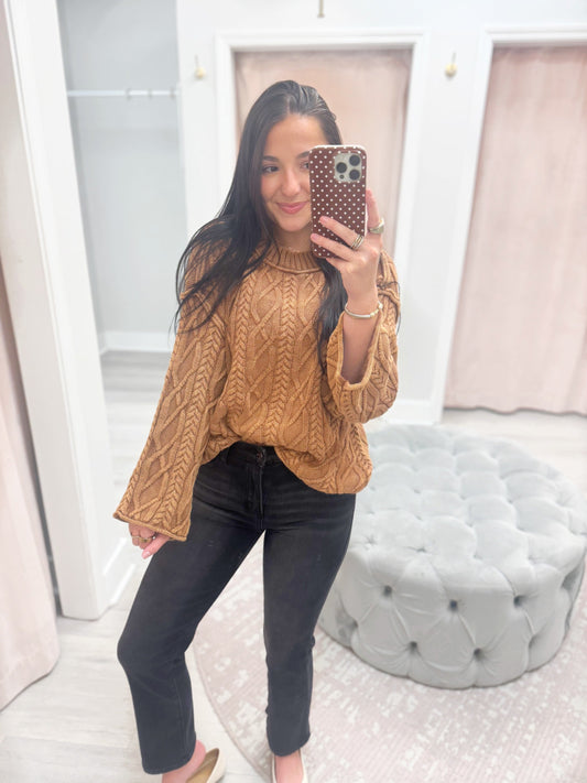 sweater, cable knit sweater, mineral wash sweater