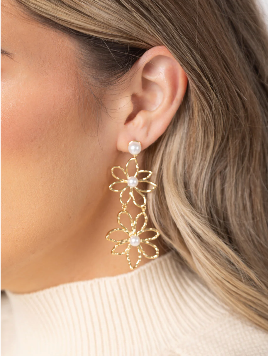 Gold jewelry, flower earrings, pearl earrings, women earrings, gold fancy earrings