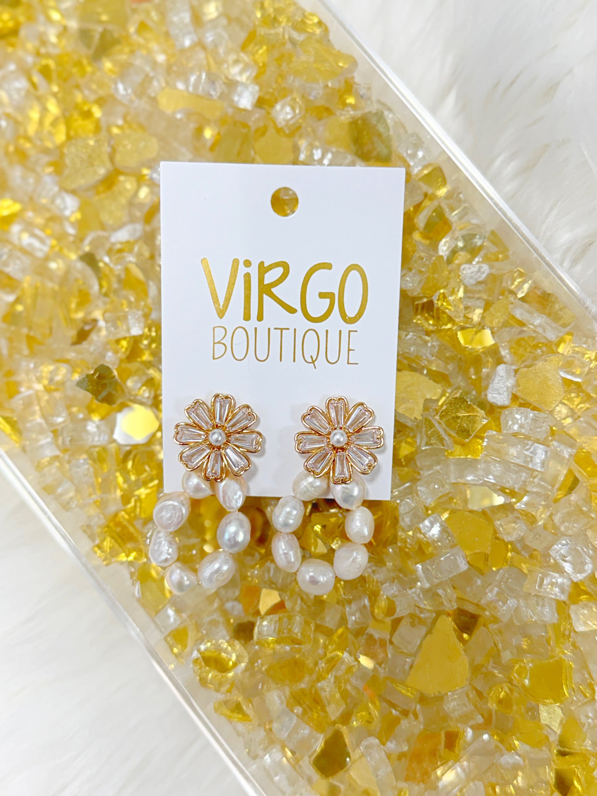 pearl earrings, gold earrings, flower earrings