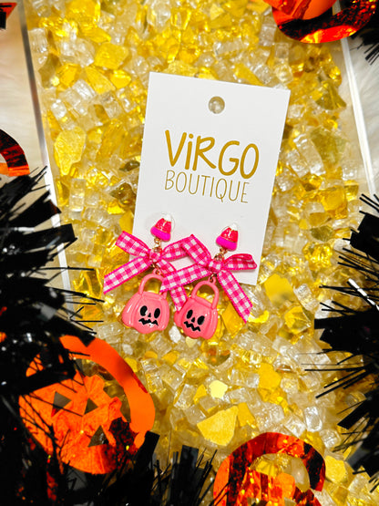 pumpkin earrings, orange pumpkin earrings, candy corn earrings, halloween earrings, pink pumpkin earrings