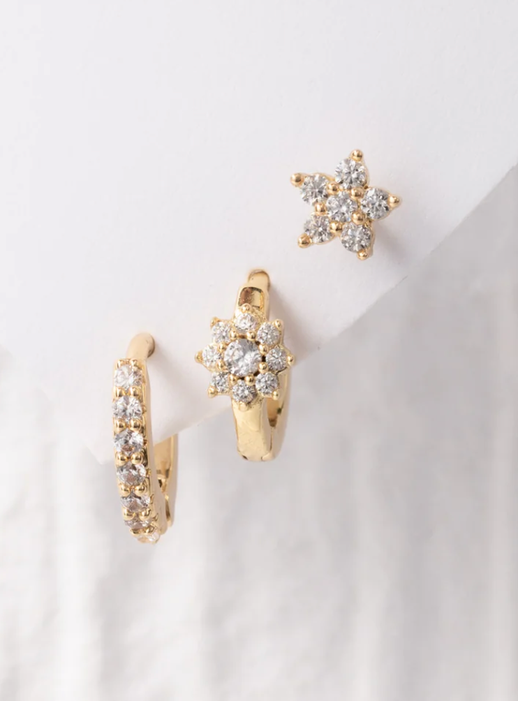 Gold earrings, gold earring set, rhinestone earring set, womens earring set, birthday gift earrings, gold earring girly set