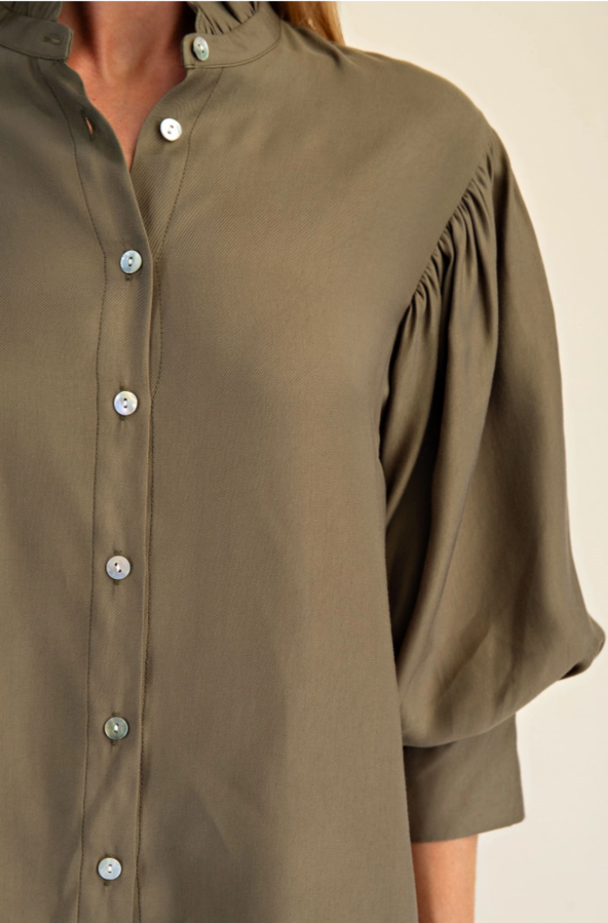 Ruffle Neck Puff Sleeve Top