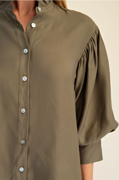 Ruffle Neck Puff Sleeve Top