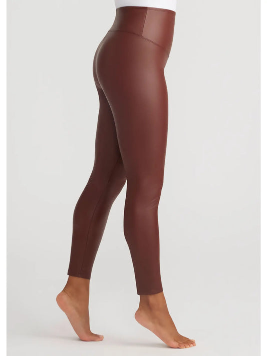 Faux Leather Leggings, Faux Leather Shaping Leggings, Brown Leggings, Ankle Length Leggings, Brown Ankle Length Leggings, Faux Ankle Length Leggings, Leggings, Tummy Control Leggings, Thick Waist Band Leggings, Fall Leggings, Fall Bottoms