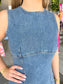 Denim sleeveless dress, sleeveless dress, denim dress, flattering denim dress, game-day dress, concert dress, country concert dress, flattering dress
