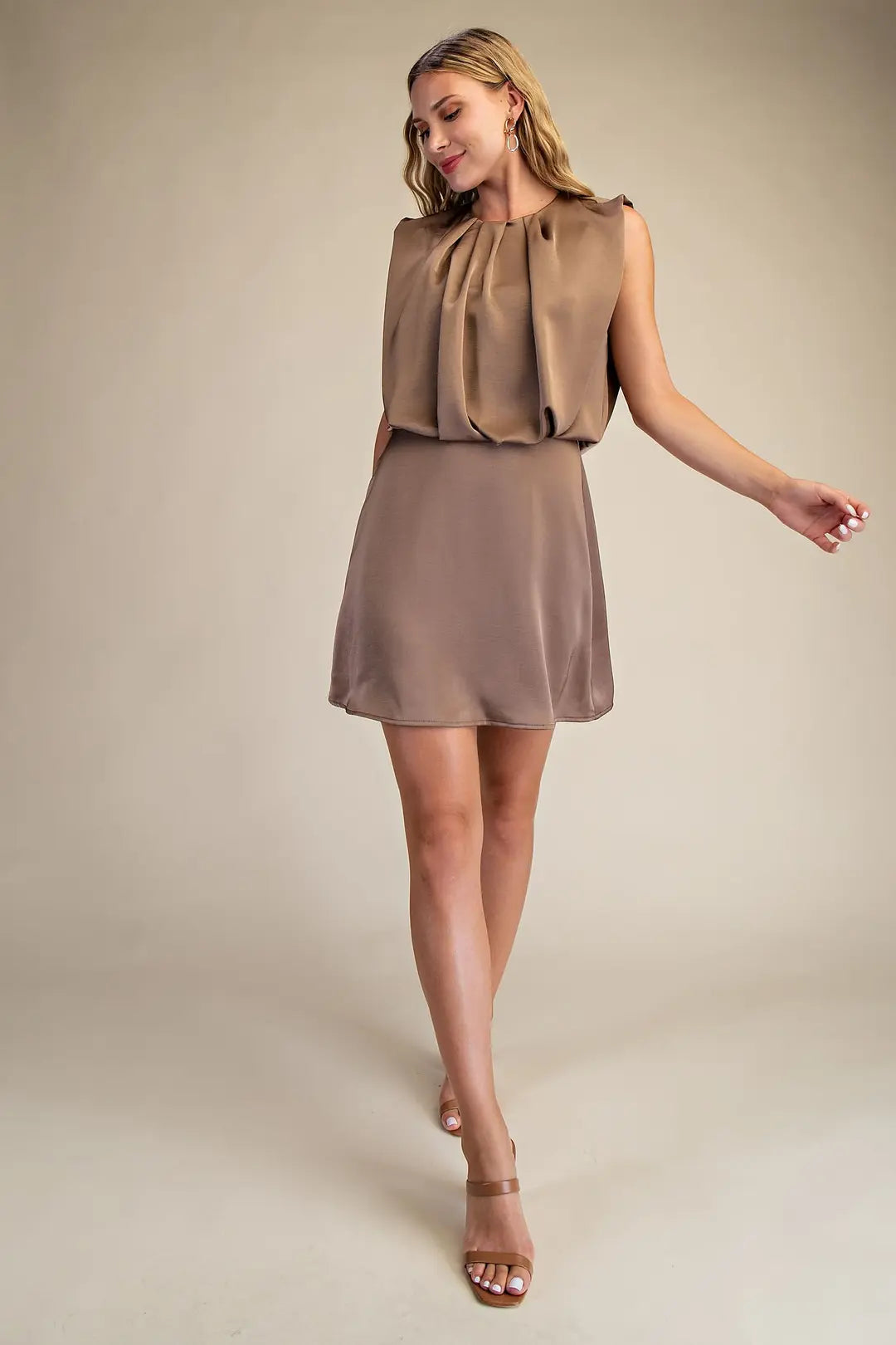 boutique dress, wedding guest dress, mocha dress, mini dress, cocktail dress