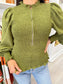 Woman's top, long sleeve top, smocked top, puff sleeve top, fall top, fall essential, long sleeve fall top, womens fall top, womens long sleeve top, half zip smocked top, smocked long sleeve top, 