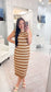 womens sleeveless dress, womens knit dress, strut and bolt dress, striped knit dress, midi dress, neutral fall dress, womens fall dress